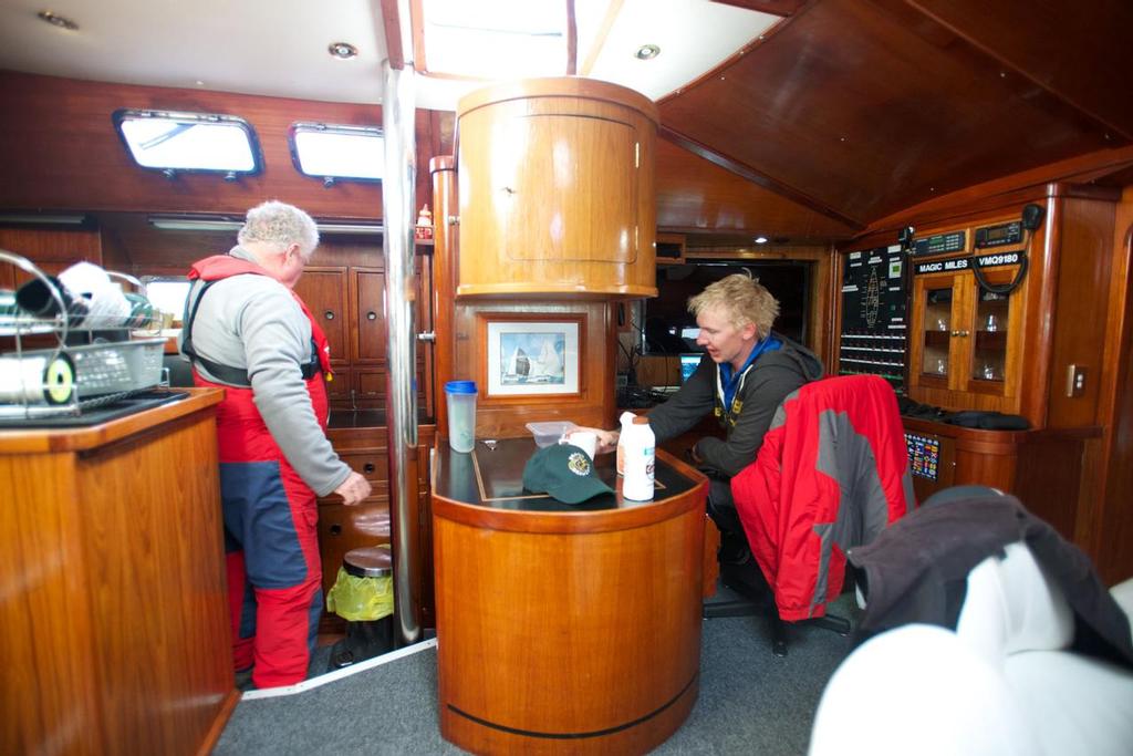 Inside Magic Miles - galley to the left nav station on right - Rolex Sydney to Hobart 2013 © Mike Crew